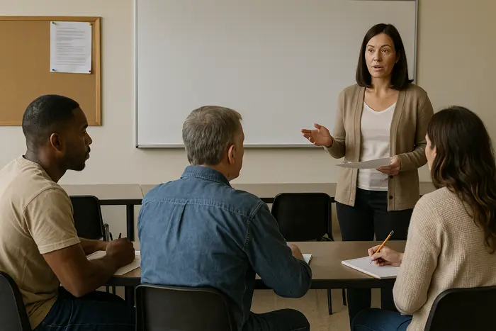 Instructor leading an alcohol education class for DUI participants